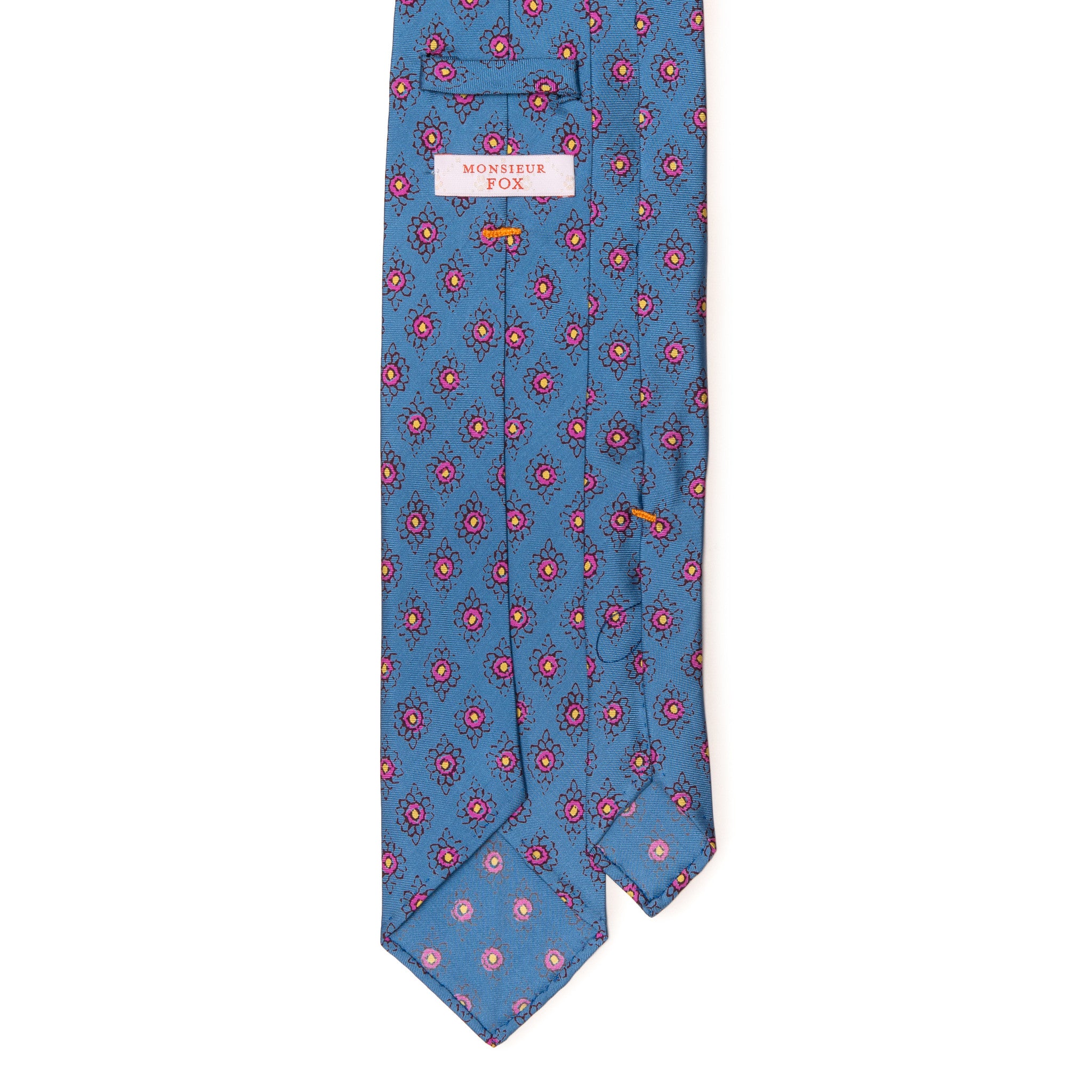 Artisan Silk Tie - French Blue with Rose Florets