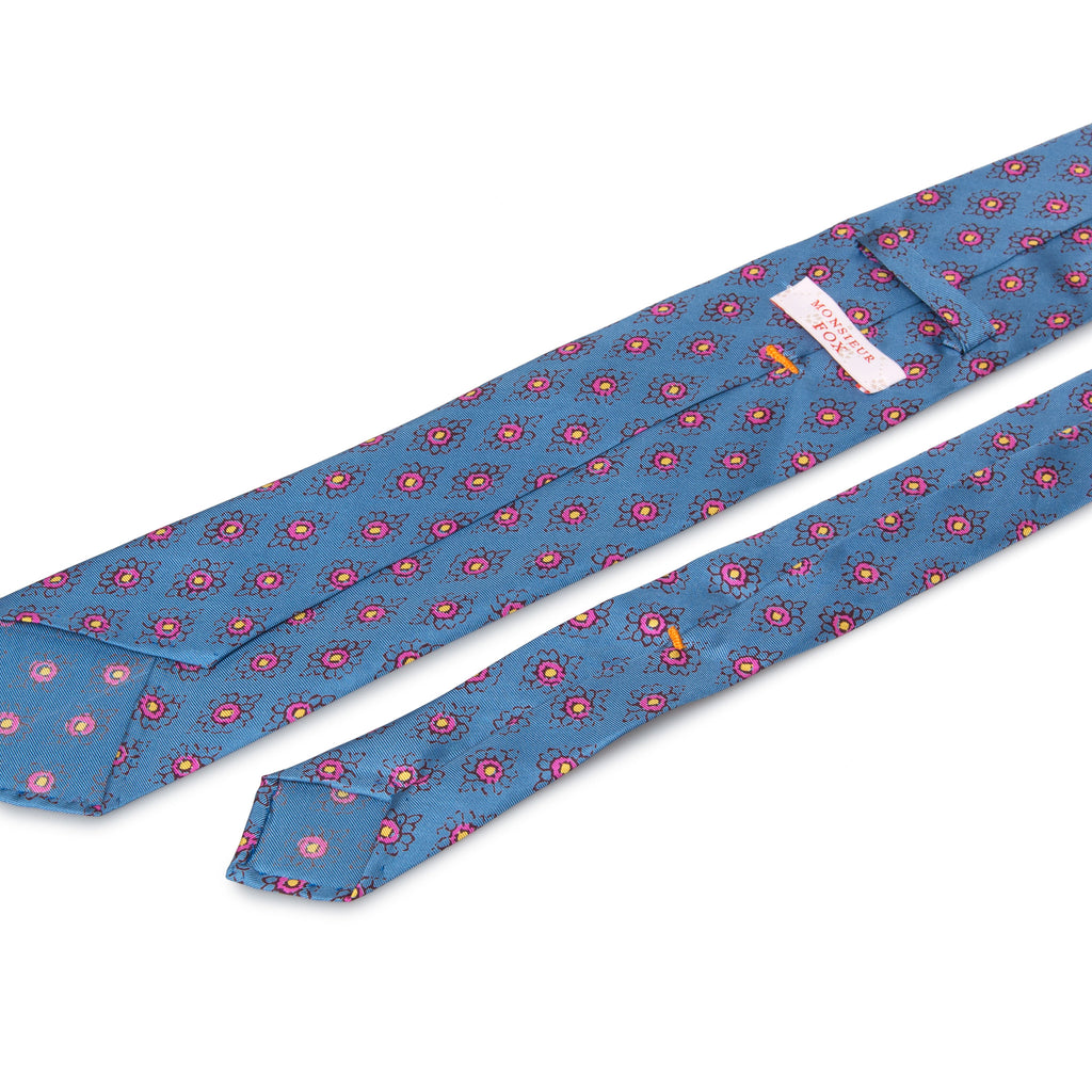 Artisan Silk Tie - French Blue with Rose Florets