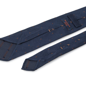 Pin Dot Grenadine Tie - Brown on Dark Navy