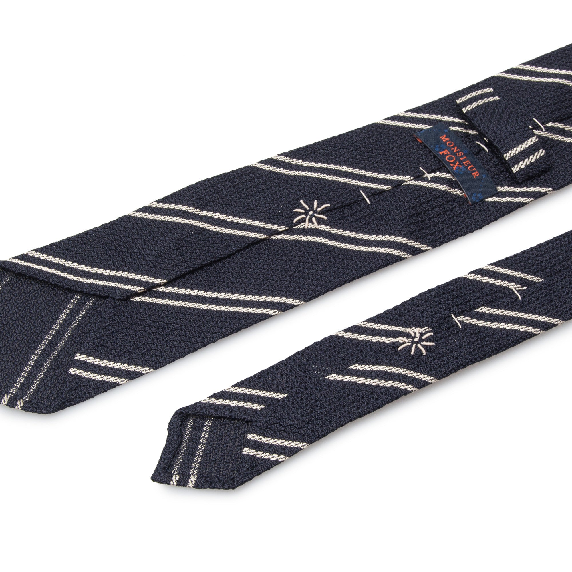 Double Stripe Grenadine Tie - White on Dark Navy