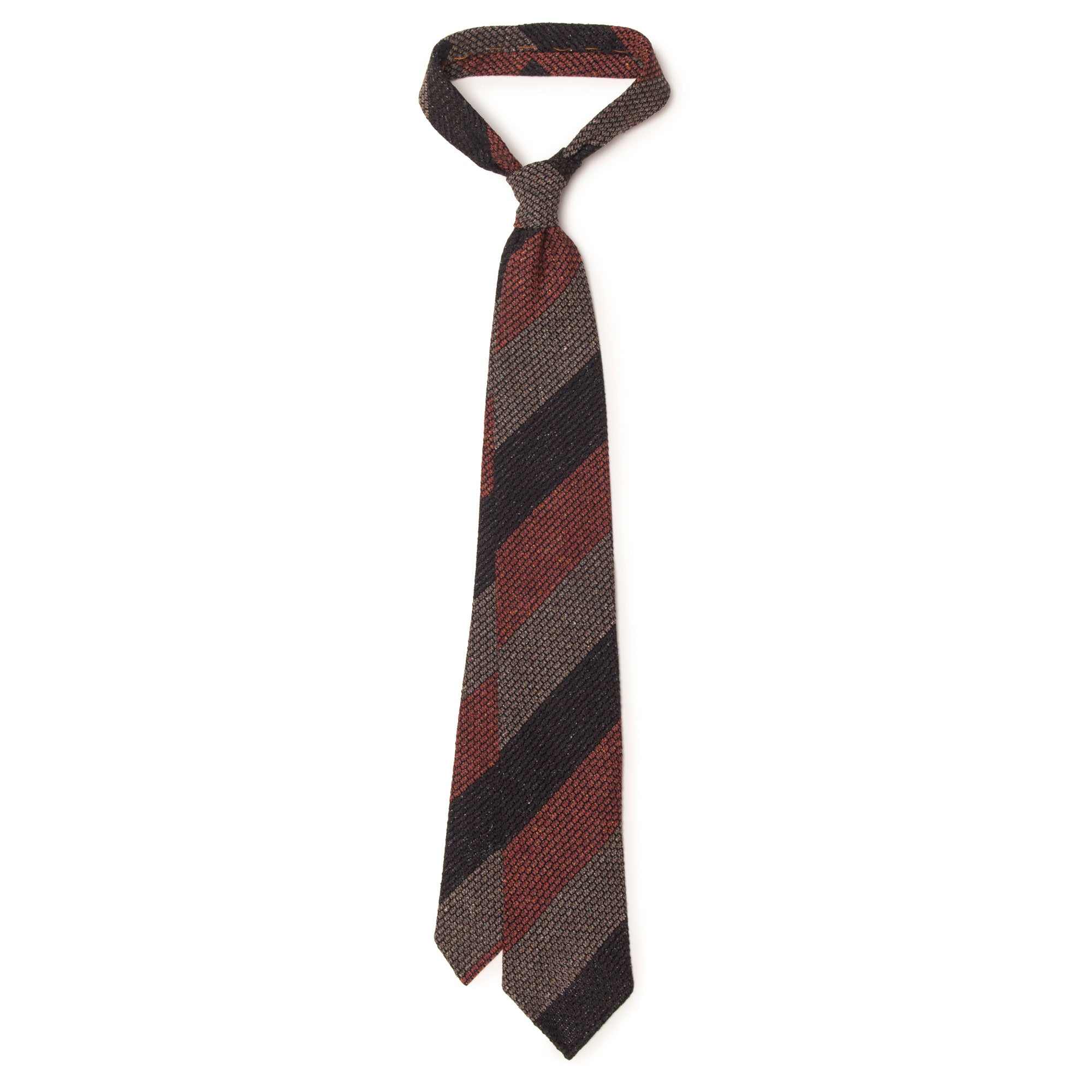 Block Stripe Grenadine Tie - Red, Brown & Grey