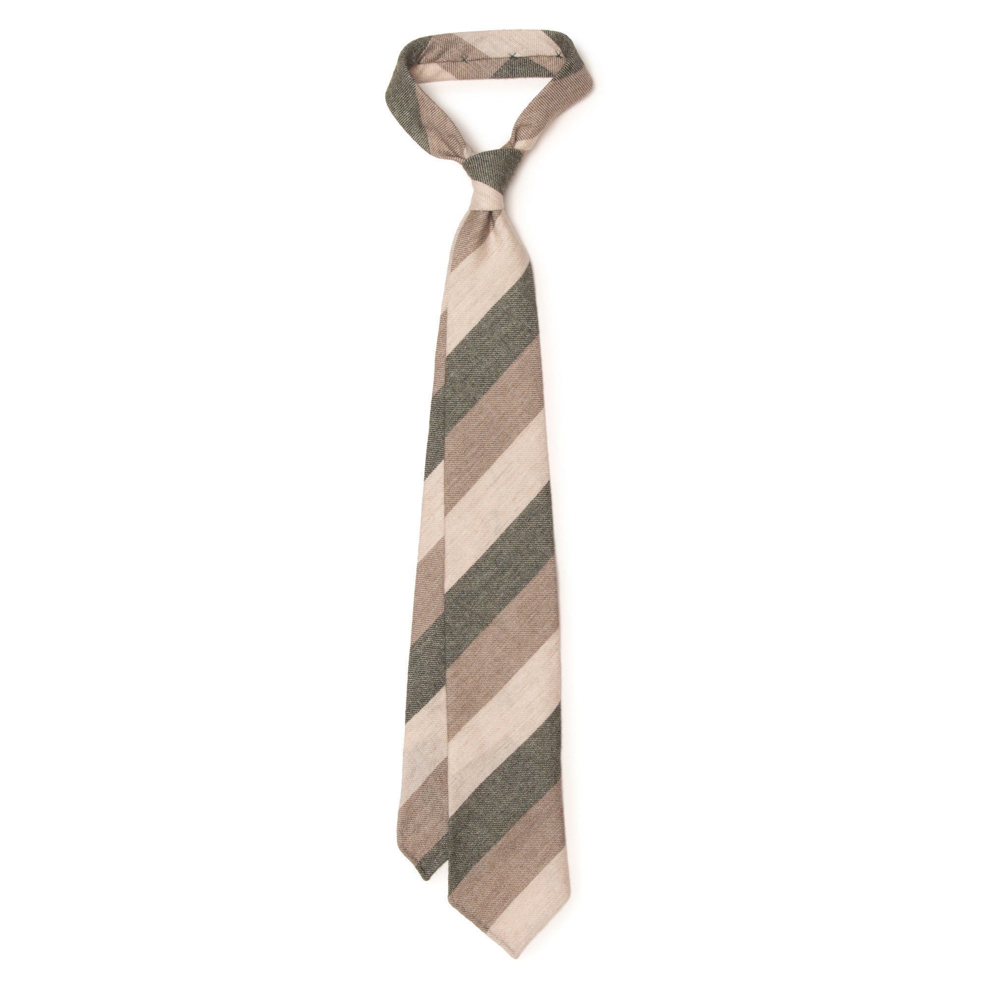 Cashmere Block Stripe Tie - Green, Brown, Cream