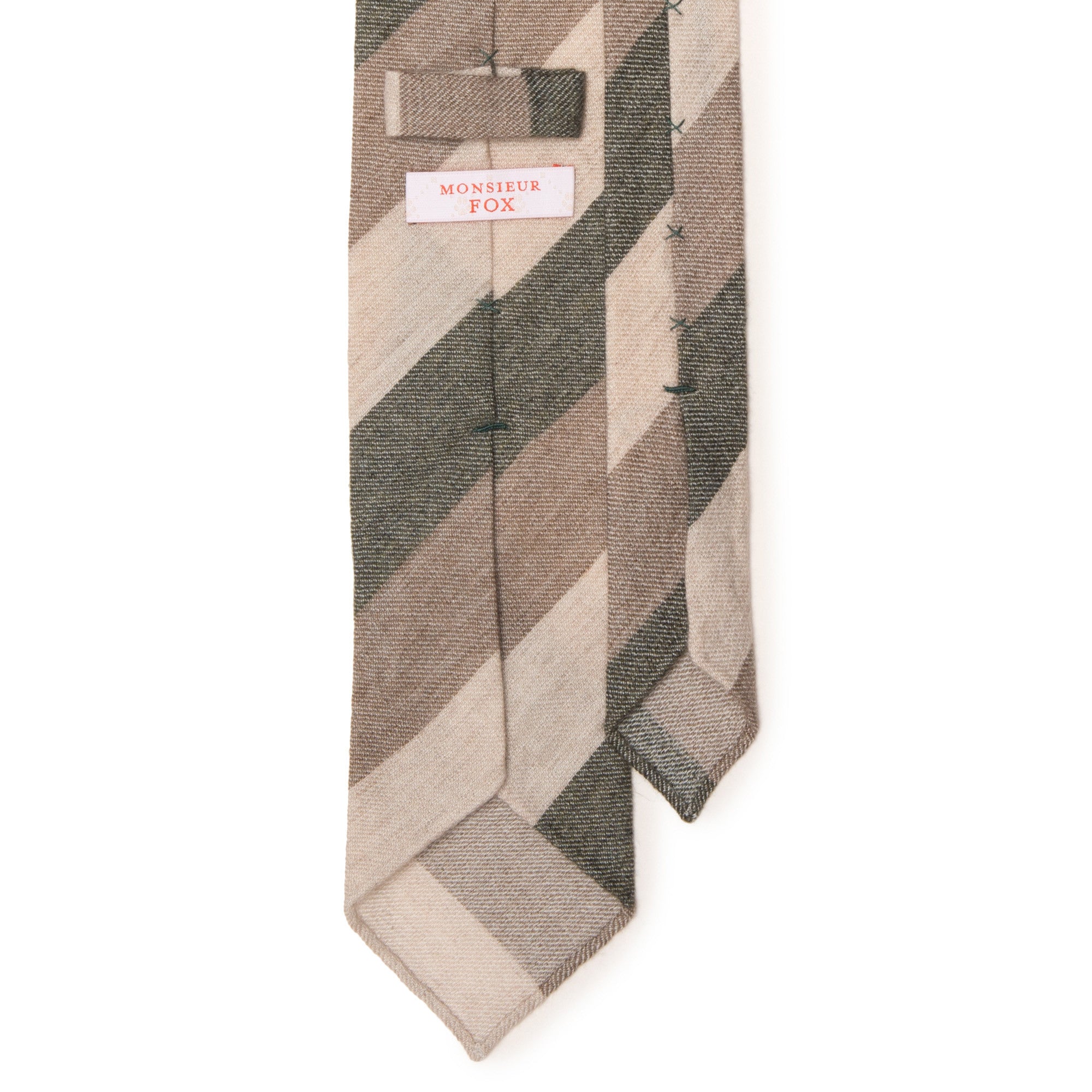 Cashmere Block Stripe Tie - Green, Brown, Cream