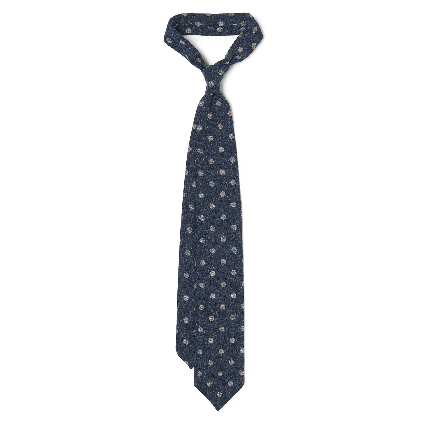 Wool Polka Dot Tie - Grey on Navy