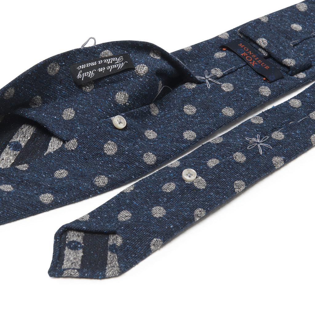 Wool Polka Dot Tie - Grey on Navy